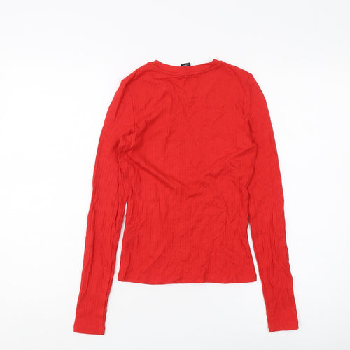Monki Women's Red Long Sleeve Basic T-Shirt XS