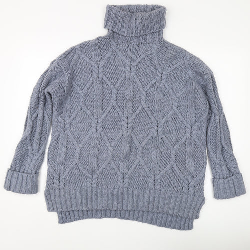 H&M Women's Grey Roll Neck Cable-Knit Jumper