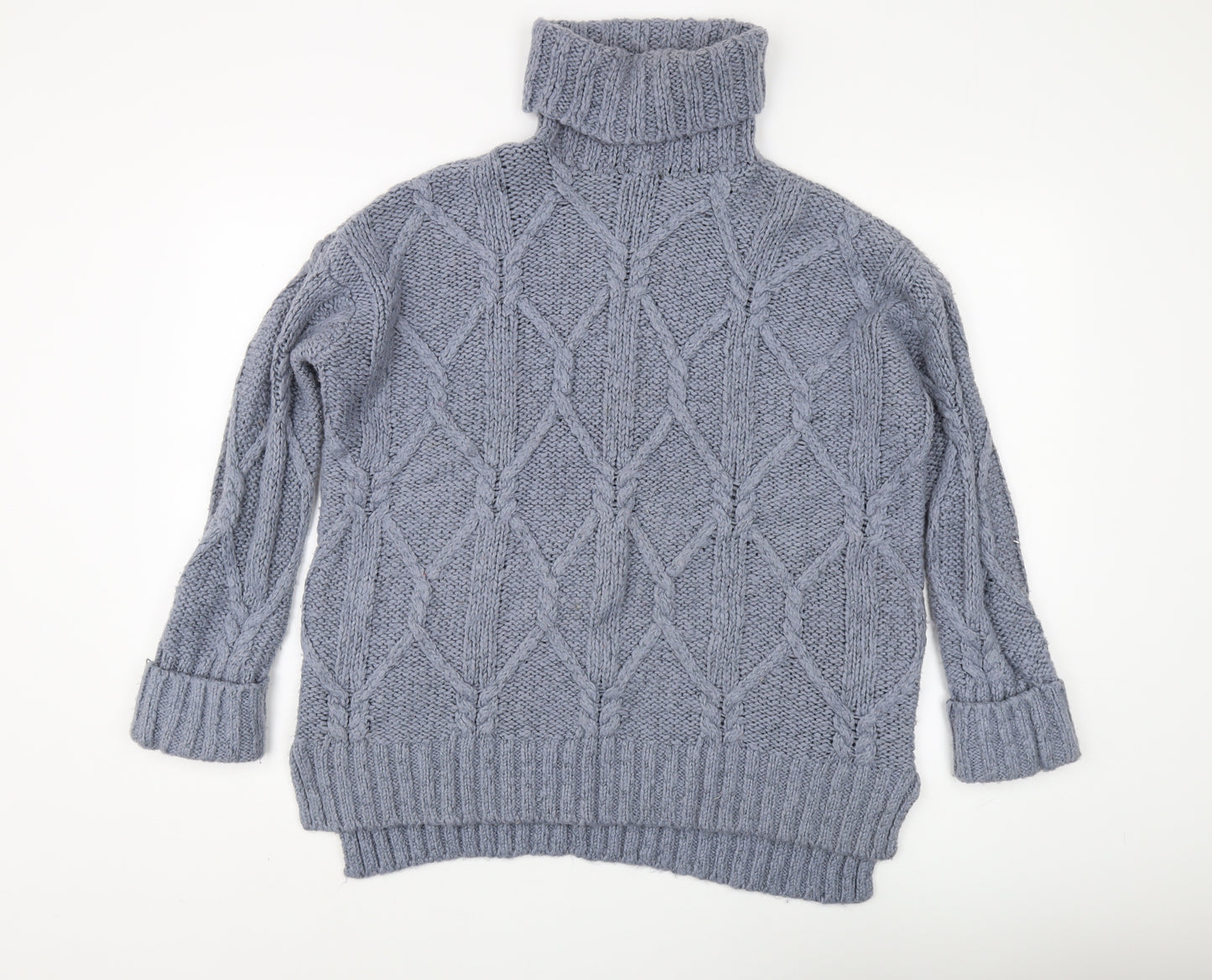 H&M Women's Grey Roll Neck Cable-Knit Jumper
