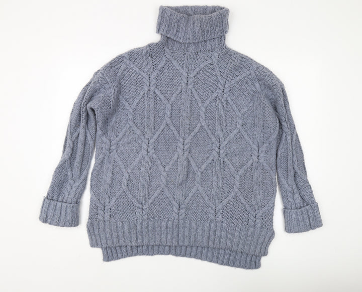 H&M Women's Grey Roll Neck Cable-Knit Jumper