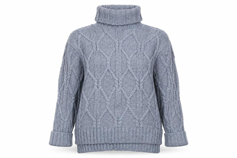 Front view of H&M Women's Grey Roll Neck Cable-Knit Jumper