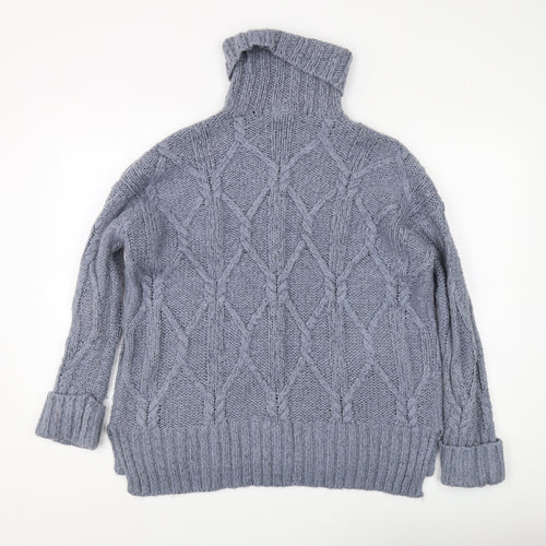 H&M Women's Grey Roll Neck Cable-Knit Jumper