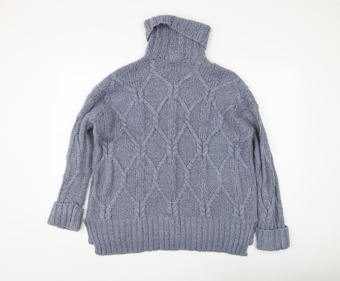 H&M Women's Grey Roll Neck Cable-Knit Jumper