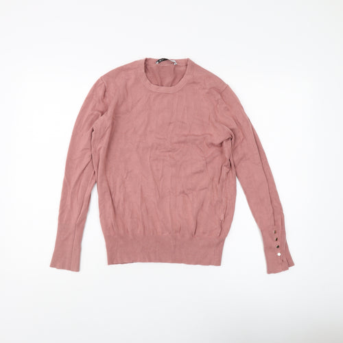 Zara Women Pink Pullover Jumper, Size M, Casual Knit