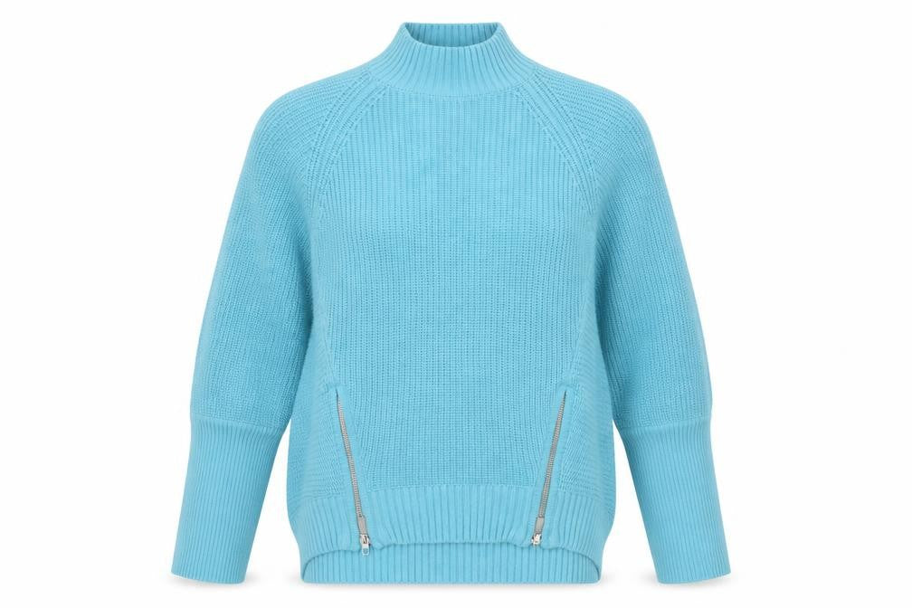 Front view of Sonder Studio Women's Blue Jumper, size 10, Mock Neck