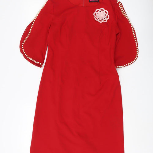 Everich Women's Red Pencil Dress Size 6 Beaded Sleeves