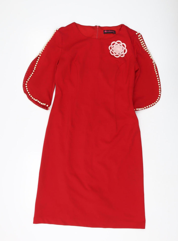 Everich Women's Red Pencil Dress Size 6 Beaded Sleeves