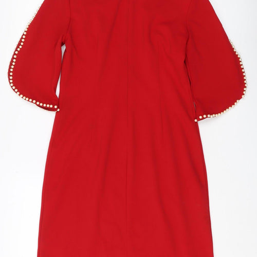 Everich Women's Red Pencil Dress Size 6 Beaded Sleeves