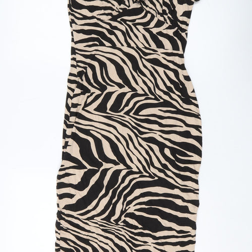 Boohoo Beige Animal Print Midi Bodycon Dress Size 12