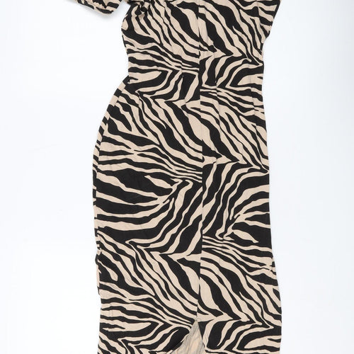 Boohoo Beige Animal Print Midi Bodycon Dress Size 12