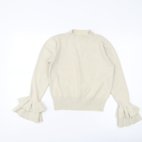 by clara Women's Beige Mock Neck Pullover Jumper S