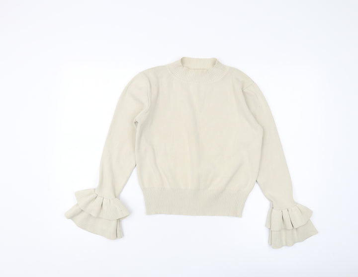 by clara Women's Beige Mock Neck Pullover Jumper S