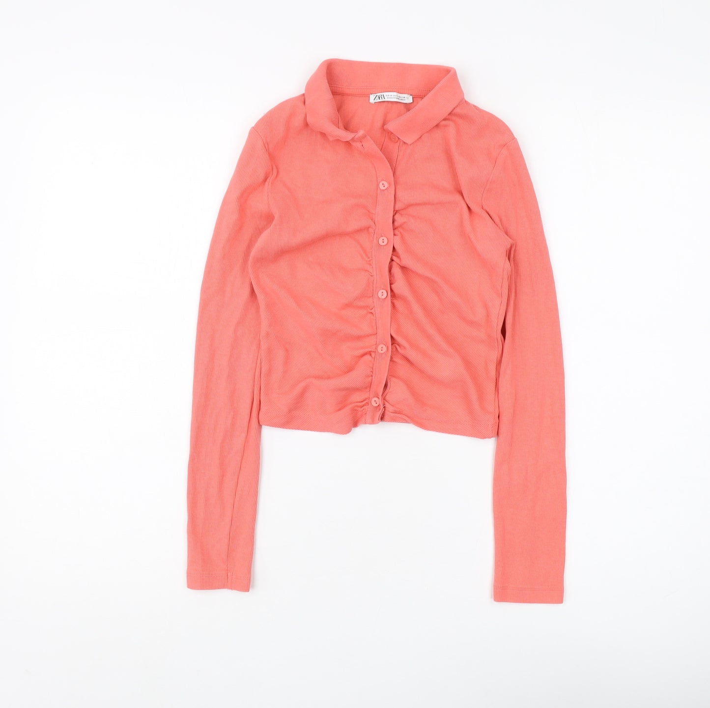Zara Women's Pink Cropped Button-Up Shirt, Size S