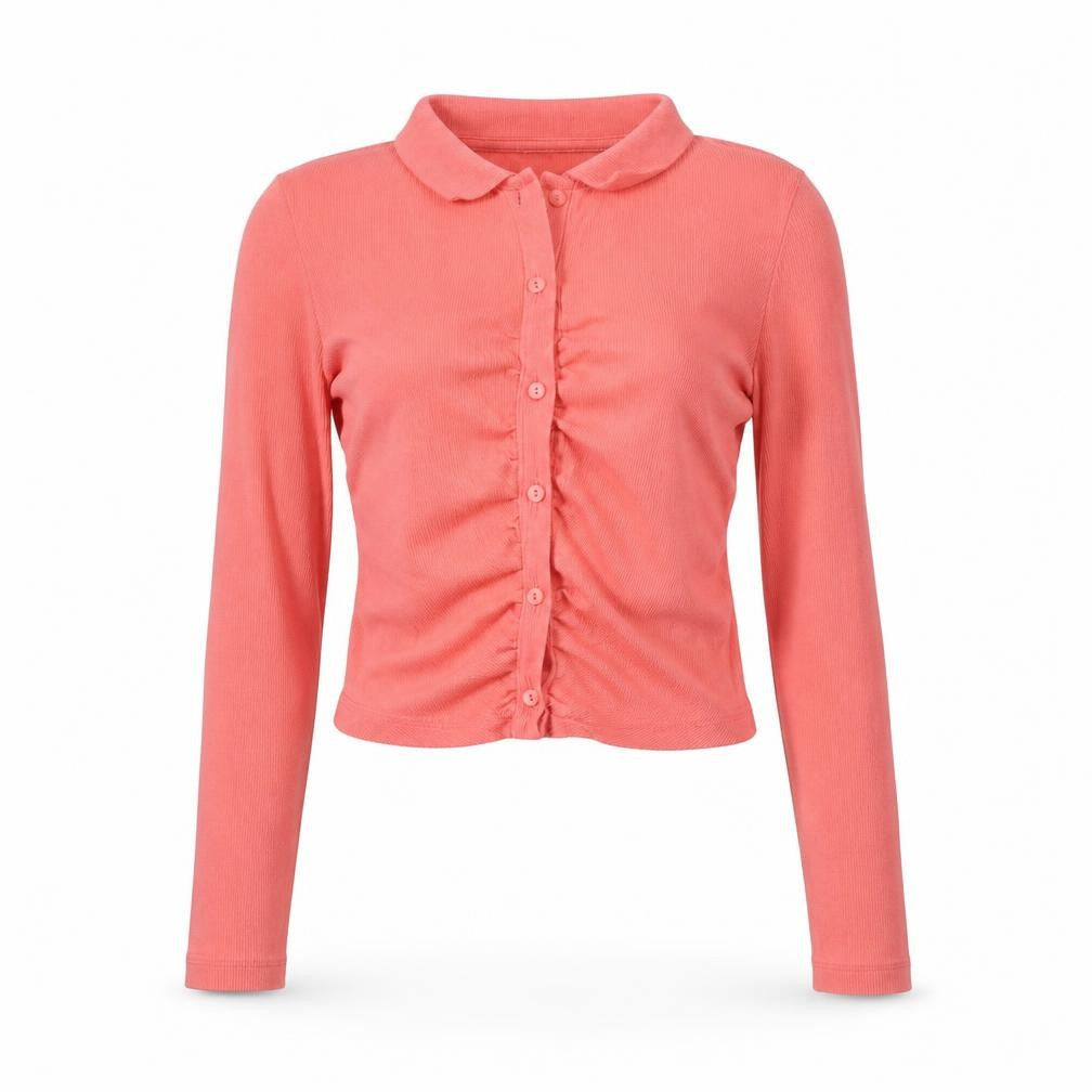 Front view of Zara Women's Pink Cropped Button-Up Shirt, size S
