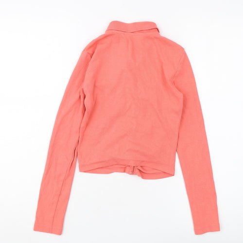 Zara Women's Pink Cropped Button-Up Shirt, Size S