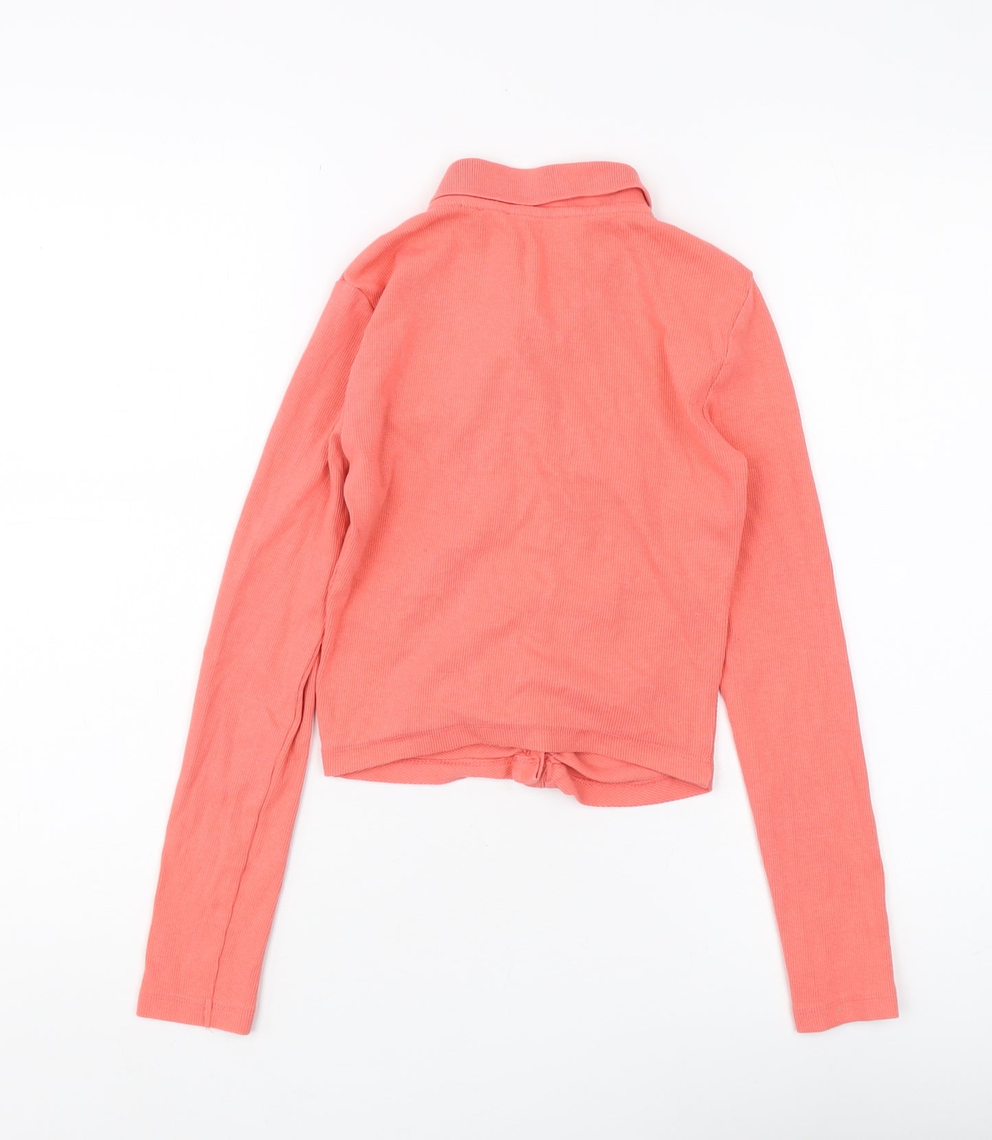 Zara Women's Pink Cropped Button-Up Shirt, Size S