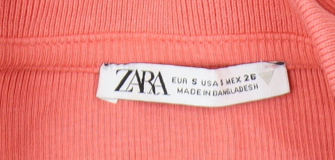 Zara Women's Pink Cropped Button-Up Shirt, Size S