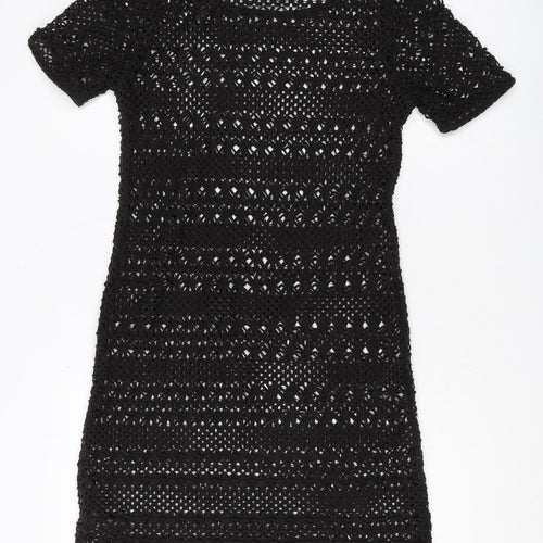 Next Women's Black Crochet Shift Dress Size 8