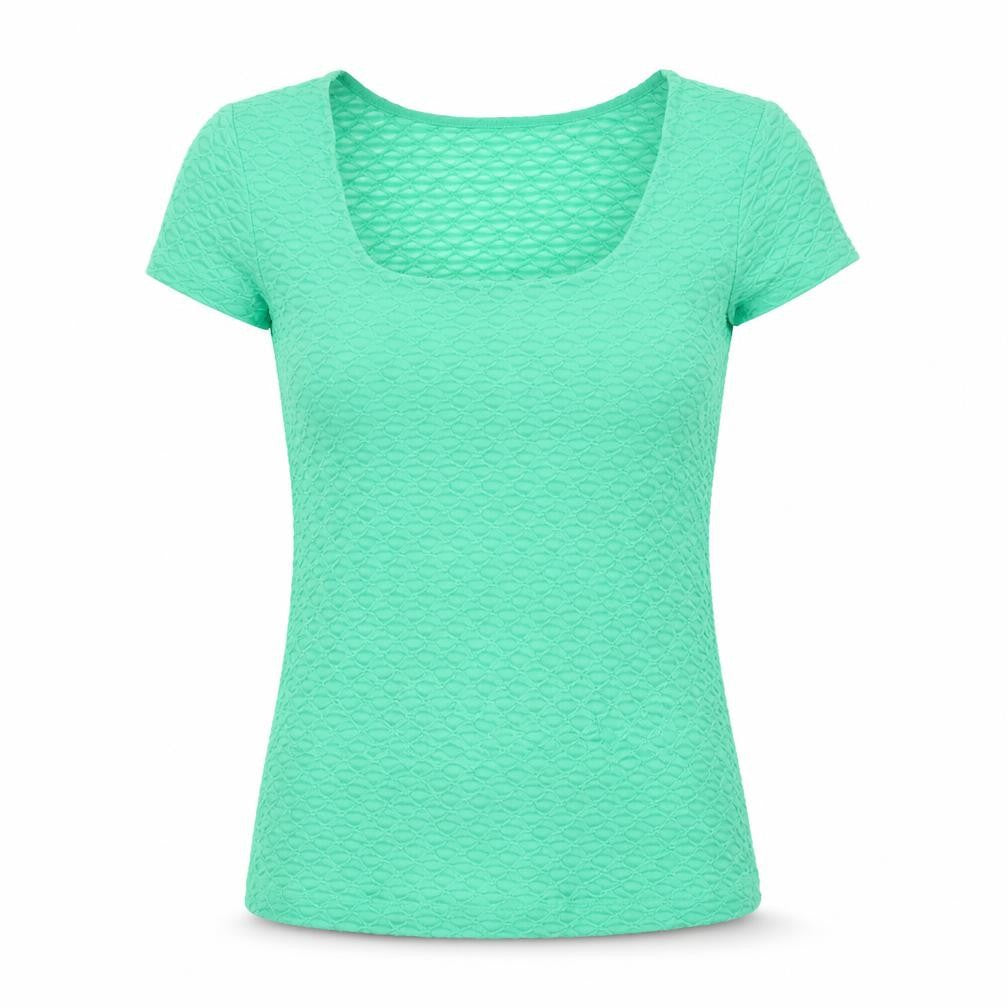 Front view of Planet Women's Green Scoop Neck Slim Fit Top, size S