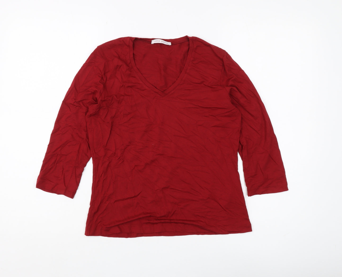 Marks and Spencer Women's Red V-Neck Top Size 12 Petite