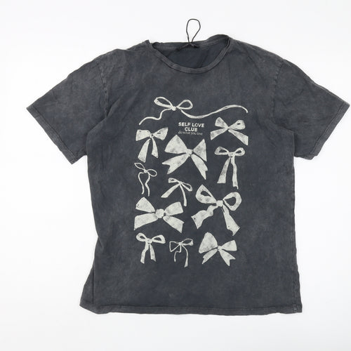 Stradivarius Black Women's Graphic T-Shirt, Size M