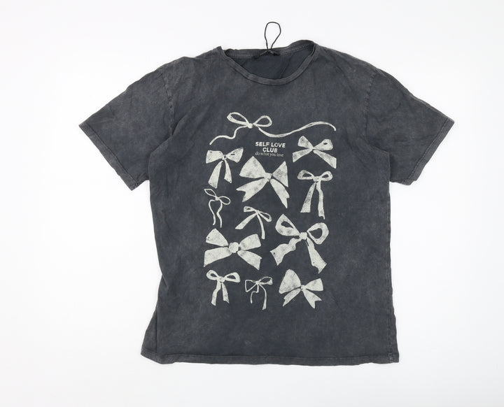 Stradivarius Black Women's Graphic T-Shirt, Size M
