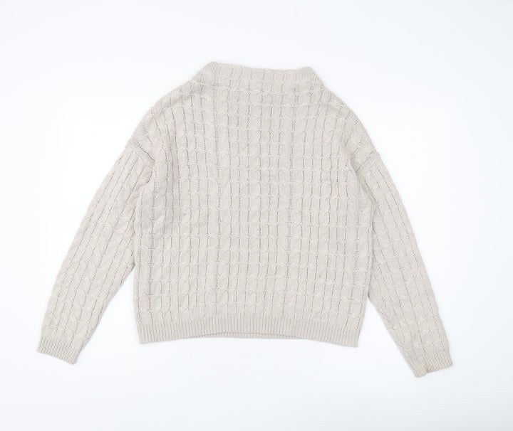 MNG Basics Women's Beige Cable Knit Jumper Size 10