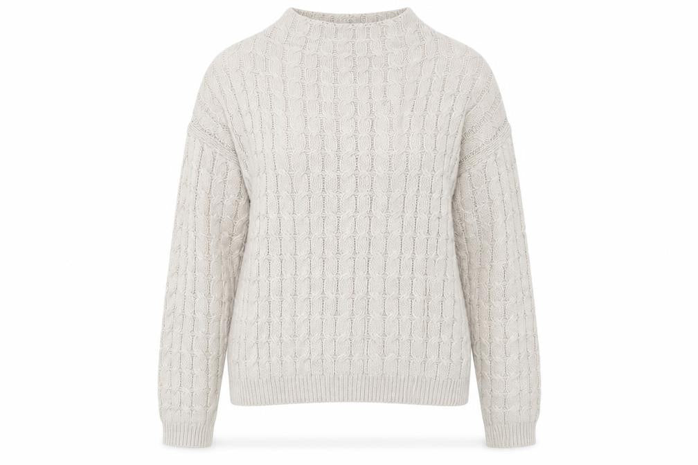 Front view of Mango Basics Women's Beige Cable Knit Jumper, size 10