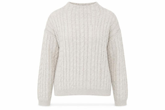 Front view of Mango Basics Women's Beige Cable Knit Jumper, size 10