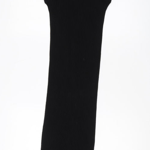 Zara Women Black XS High Neck Bodycon Midi Dress