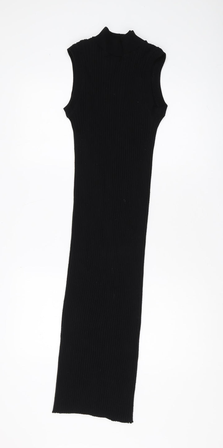 Zara Women Black XS High Neck Bodycon Midi Dress