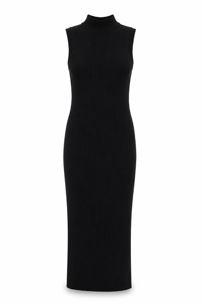 Zara Women Black XS High Neck Bodycon Midi Dress