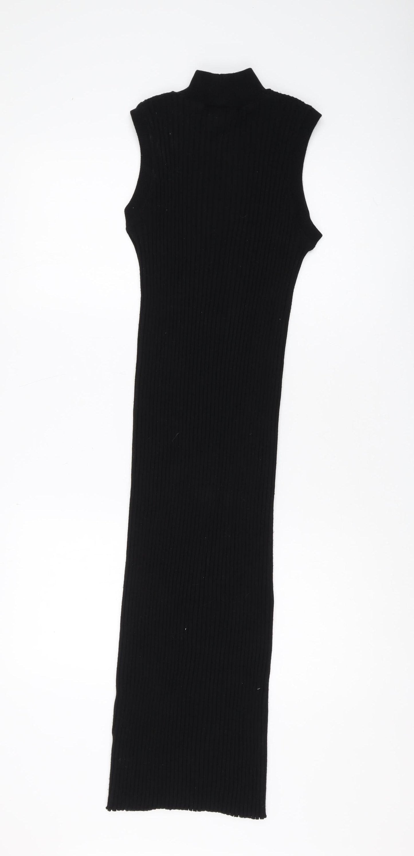 Zara Women Black XS High Neck Bodycon Midi Dress