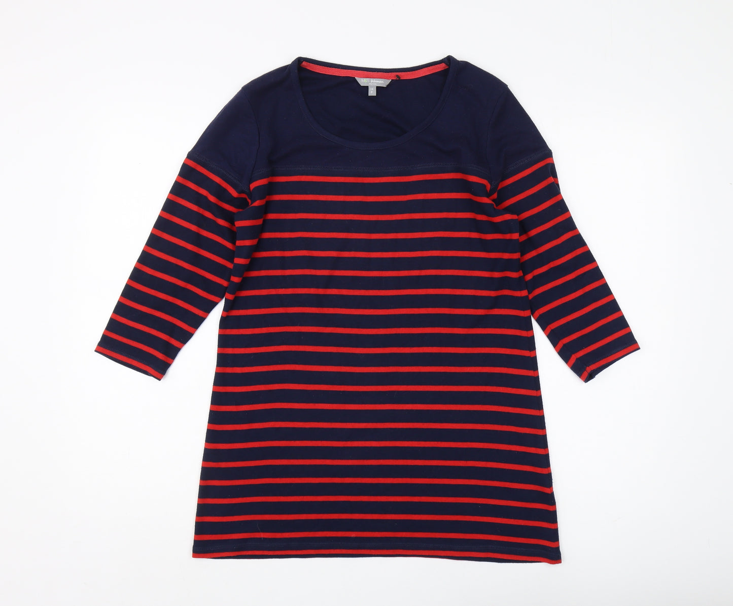 Marks and Spencer Women Petite Striped Top Blue Red Size 14