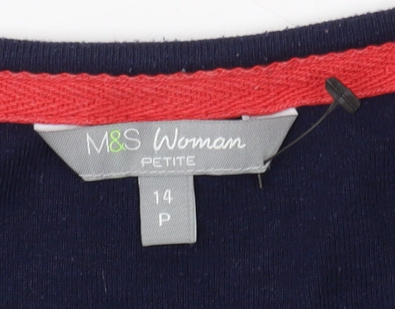 Marks and Spencer Women Petite Striped Top Blue Red Size 14