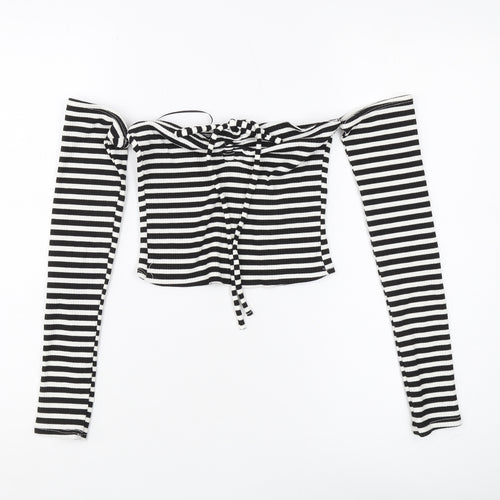 Stradivarius Women's Black Striped Cropped Top M