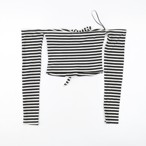 Stradivarius Women's Black Striped Cropped Top M