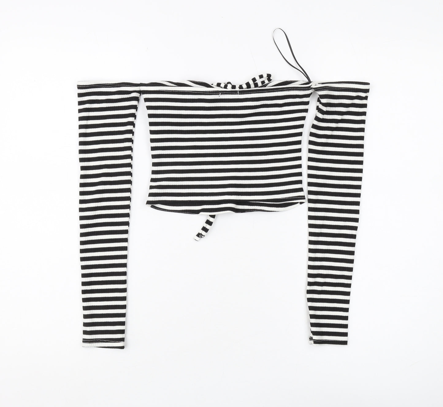 Stradivarius Women's Black Striped Cropped Top M