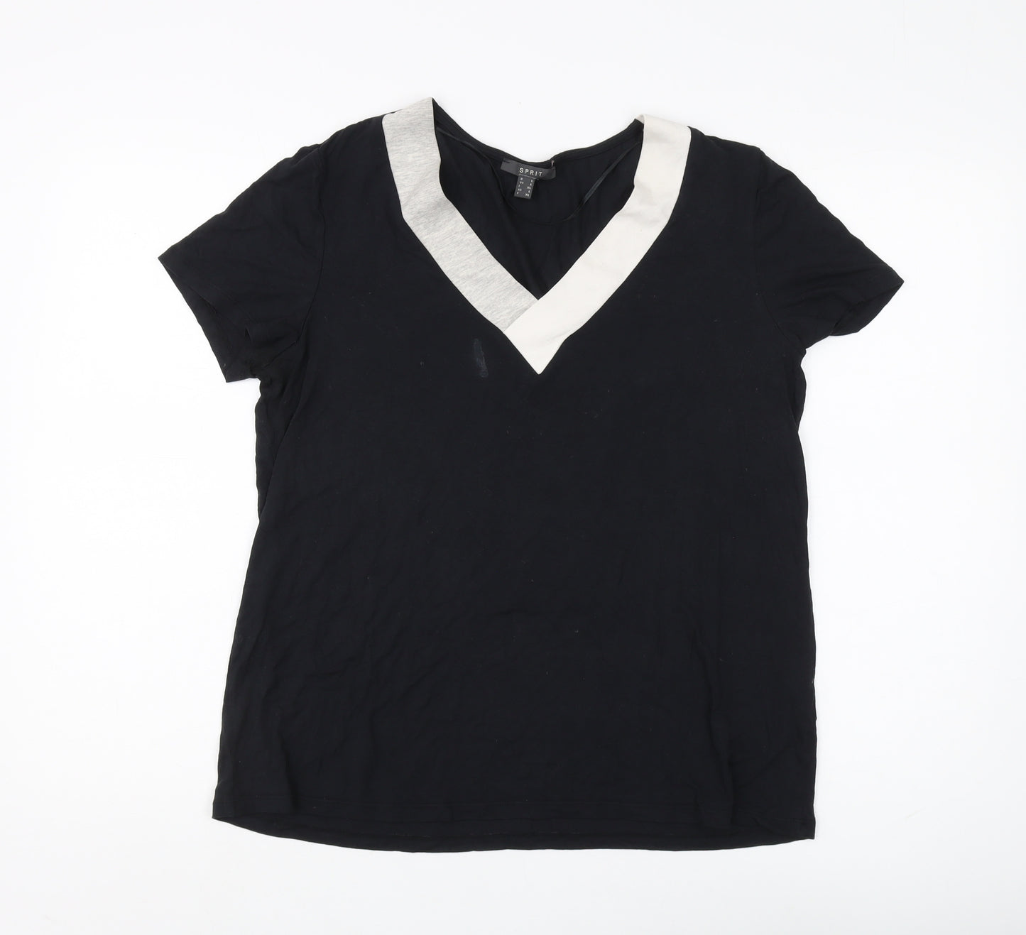 Esprit Women's Black Viscose T-Shirt, Size L, V-Neck