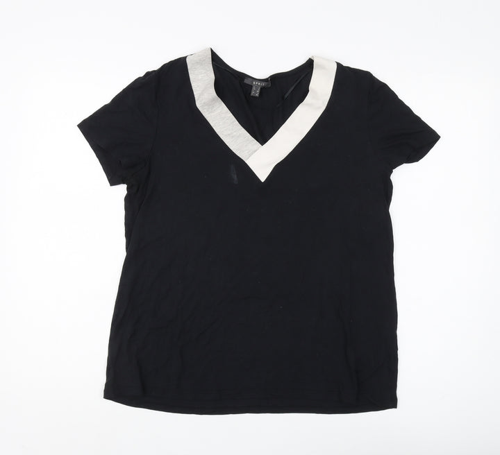 Esprit Women's Black Viscose T-Shirt, Size L, V-Neck