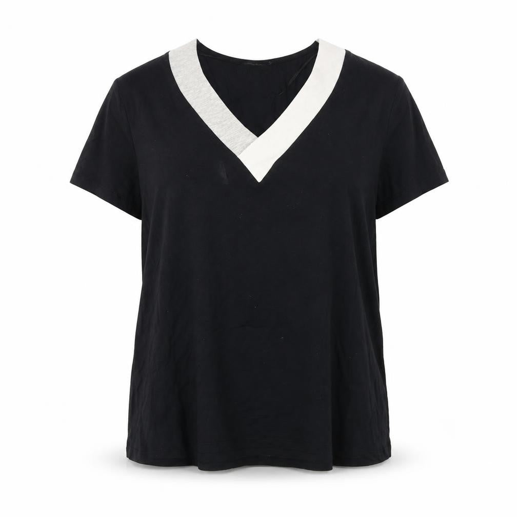 Front view of ESPRIT Women's Black Viscose T-Shirt, size L, V-Neck