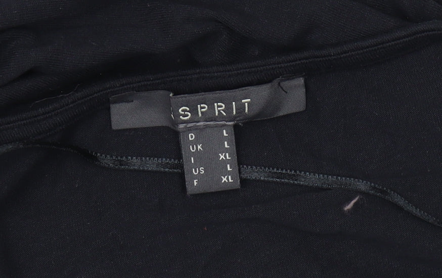 Esprit Women's Black Viscose T-Shirt, Size L, V-Neck