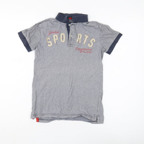 H&M Boys Grey Striped Polo T-Shirt 9-10 Years - Sports Logo