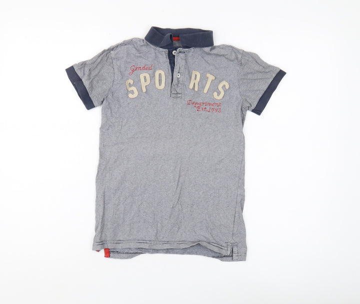 H&M Boys Grey Striped Polo T-Shirt 9-10 Years - Sports Logo