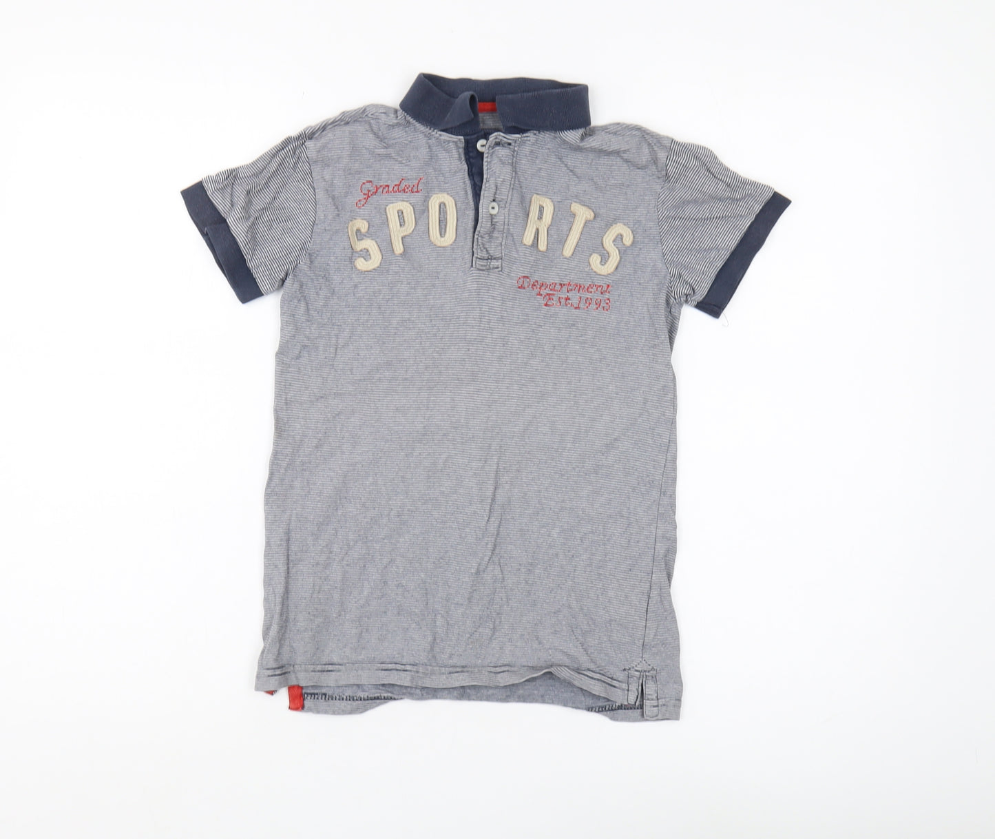 H&M Boys Grey Striped Polo T-Shirt 9-10 Years - Sports Logo