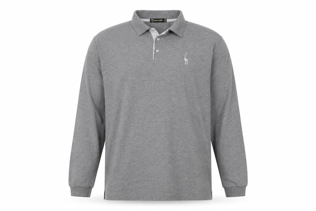 Front view of GHYUGR Men's Grey Long Sleeve Polo 2XL