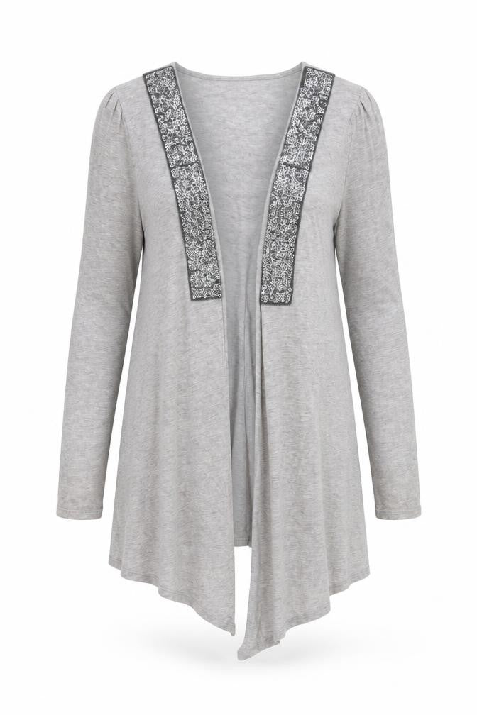 Front view of Monsoon Women's Grey Cardigan, size S, Embroidered, Casual