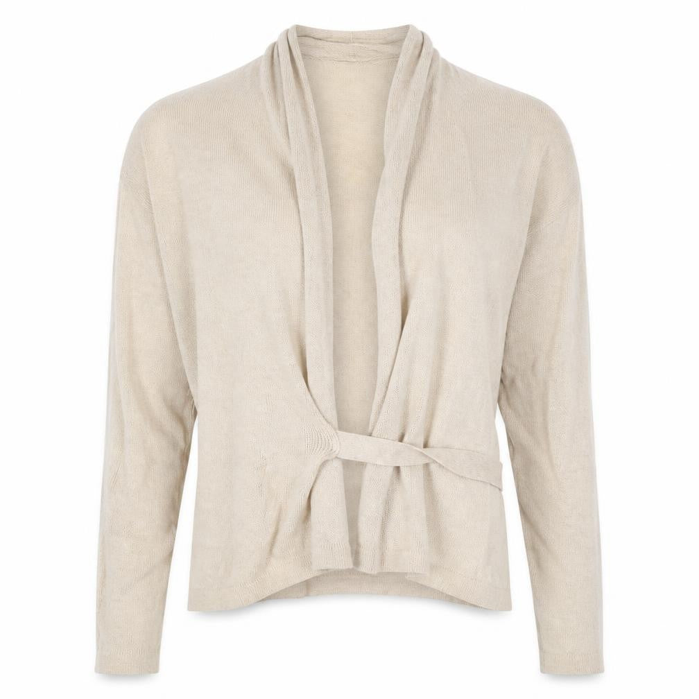 Front view of H&M Women's Beige Cardigan, size 12, Long Sleeve