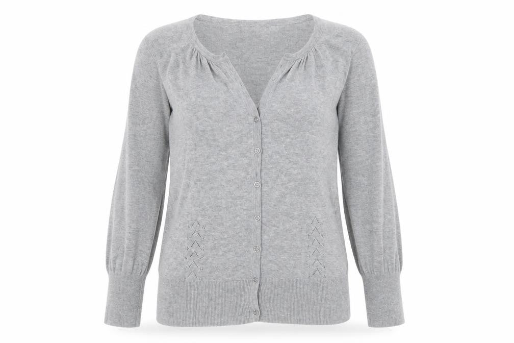Front view of Monsoon Women's Grey V-Neck Cardigan, size 10