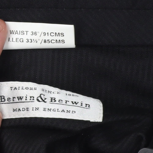 Berwin & Berwin Men's Black Dress Pants, Size 36, Formal Trousers